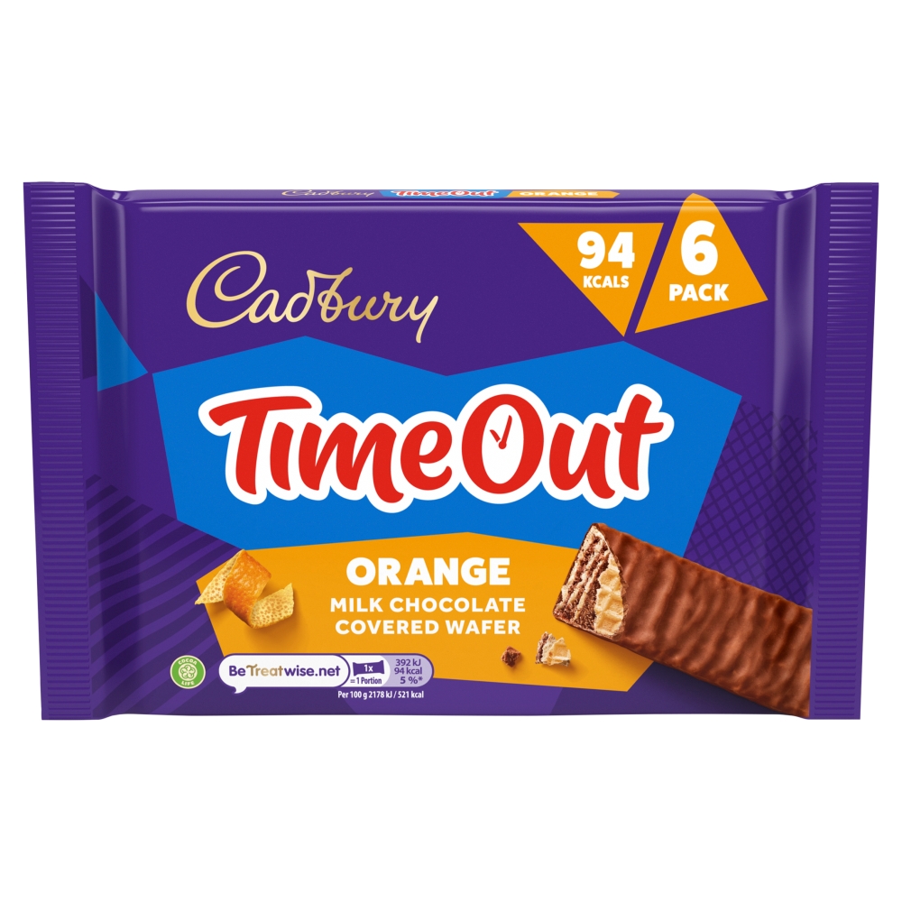 317349_cadbury_timeout_orange_6_pack_a_.jpg Cadbury Timeout Orange Milk Chocolate Covered Wafer 6 Pack 108g - Image 1
