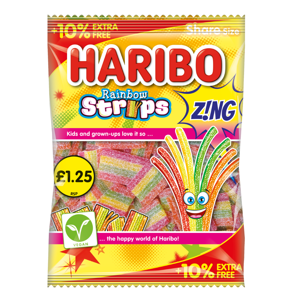 318078_1.png Haribo Rainbow Strips Z!NG Bag 143g - Image 1