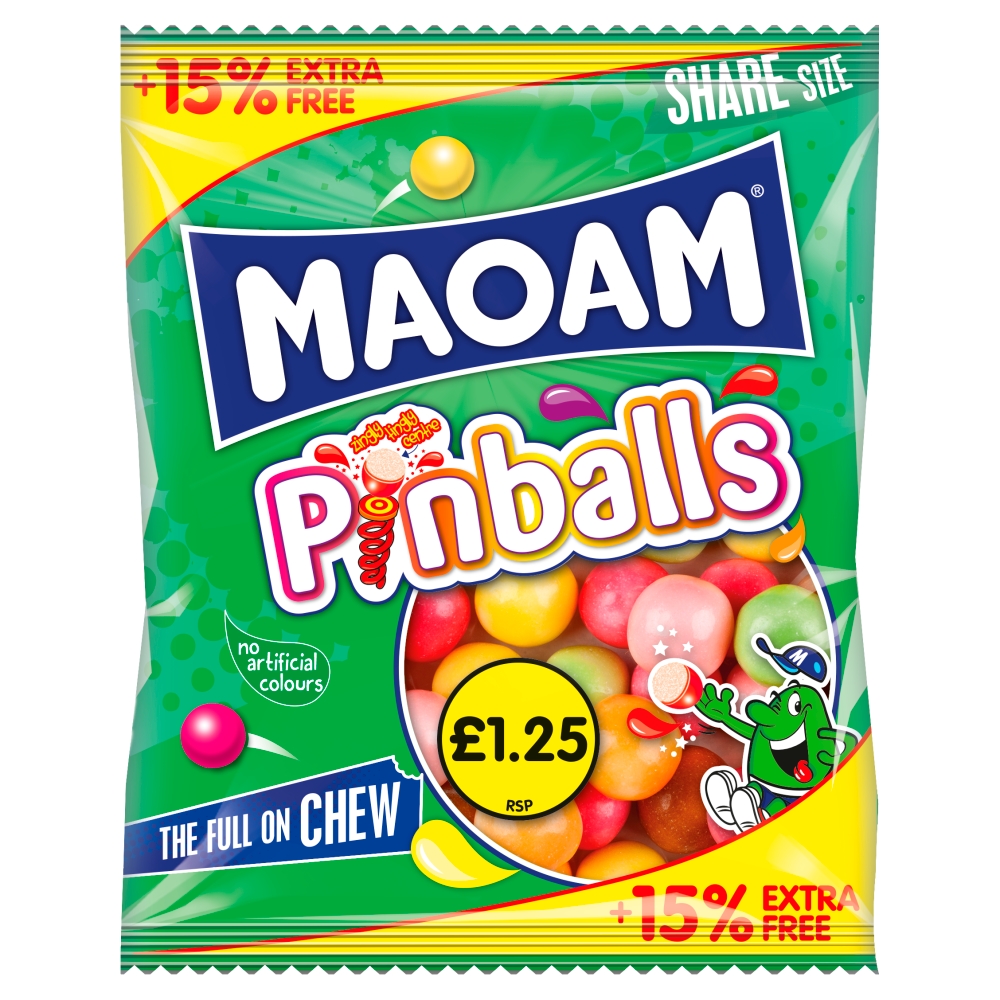 318091_maoam_pinballs_1.25_pmp_15_free.jpg Maoam Pinballs Fruit & Cola Flavour Sharing Bag 161g - Image 1