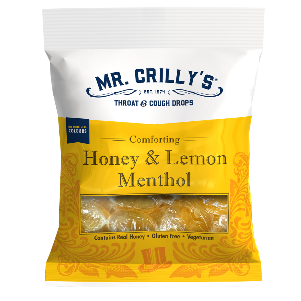 319311_1.png Mr. Crilly's Throat & Cough Drops Honey & Lemon Flavour Bag 90g - Image 1