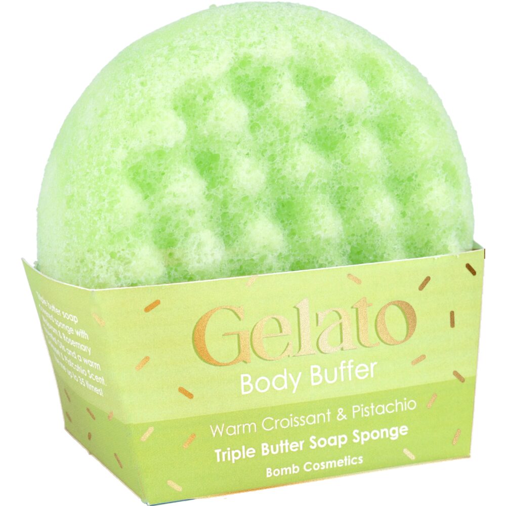 47299.jpg Bomb Cosmetics Warm Croissant & Pistachio Triple Butter Gelato Body Buffer Shower Sponge - Image 1
