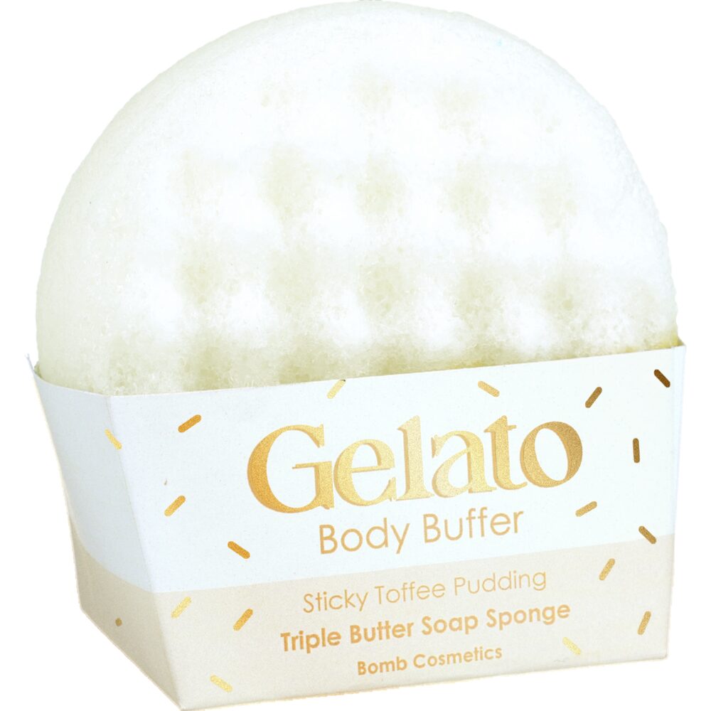 47303.jpg Bomb Cosmetics Sticky Toffee Pudding Triple Butter Gelato Body Buffer Shower Sponge - Image 1