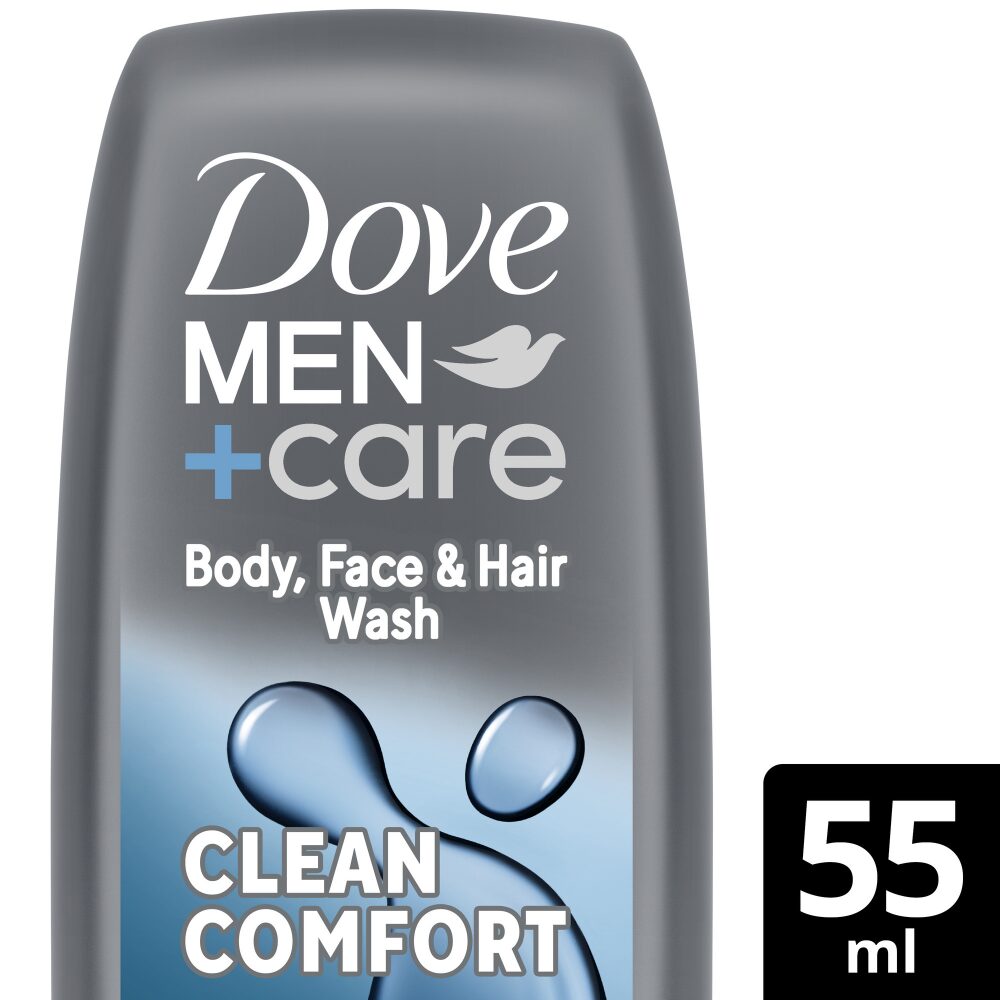 DVE0128-1.jpg Dove Men+Care Hydrating Clean Comfort 3-In-1 Hair, Face & Body Wash 55ml - Image 1