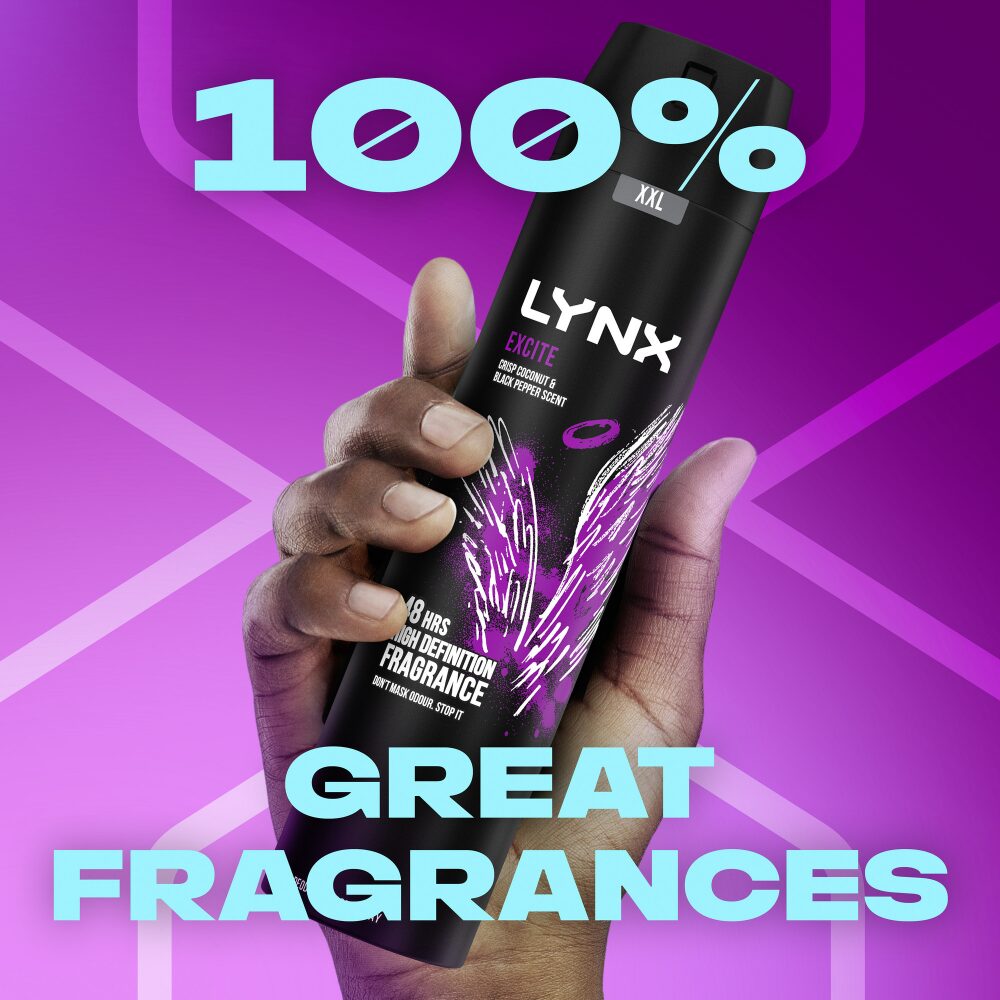 LYNX0009-5.jpg Lynx XXL Excite 48h Crisp Coconut & Black Pepper Deodorant Body Spray 250ml - Image 1