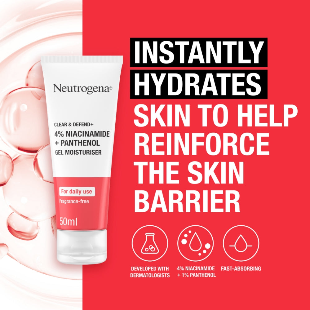 NEU0073-1.jpg Neutrogena Clear & Defend+ 4% Niacinamide & Panthenol Gel Moisturiser 50ml - Image 1