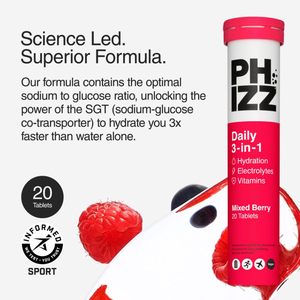 PHZ0013-3.jpg Phizz Mixed Berry 3 in 1 Multivitamin Hydration Tablets 60 Tablets - Image 1