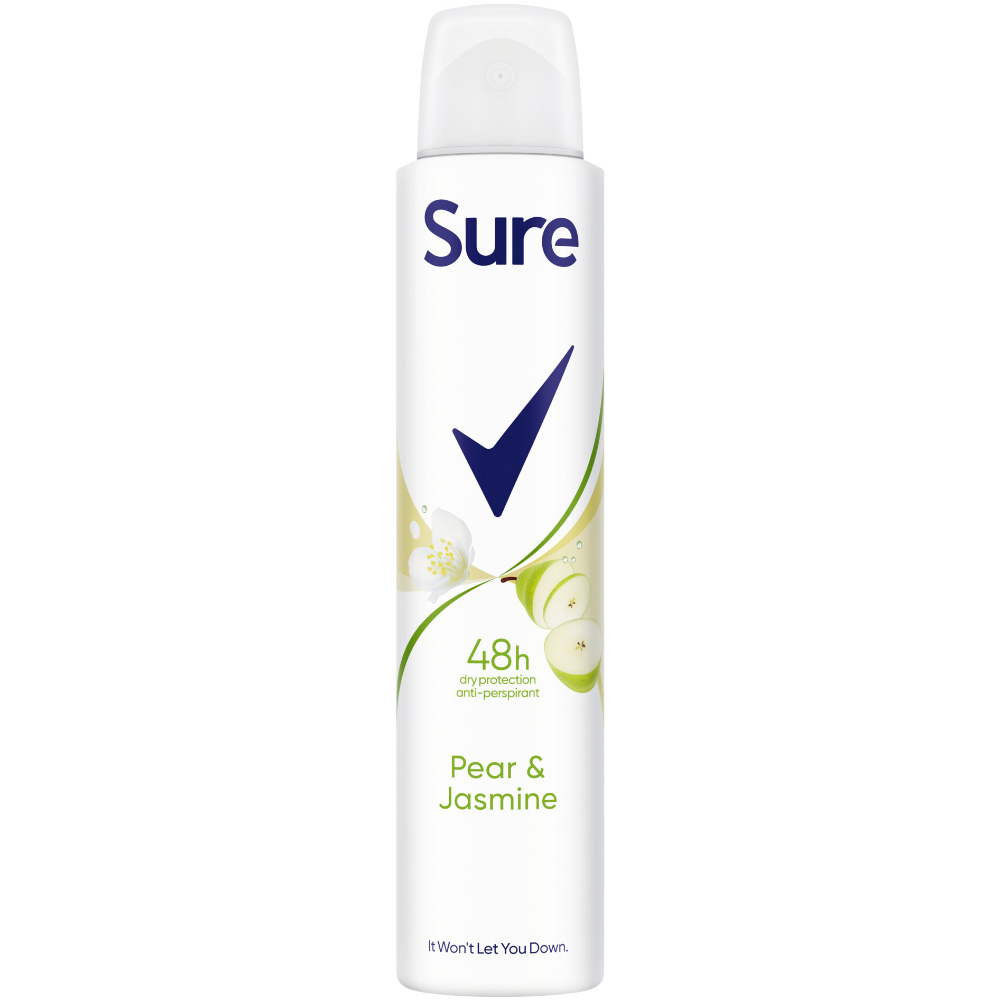 SURE0042.png Sure Essential Protection 48h Pear & Jasmine Anti-Perspirant Deodorant Spray 200ml - Image 1