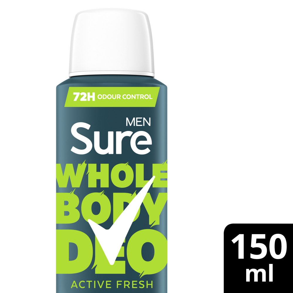 SURE0050-1.png Sure Men Whole Body Deo 72h Active Fresh Deodorant Body Spray 150ml - Image 1