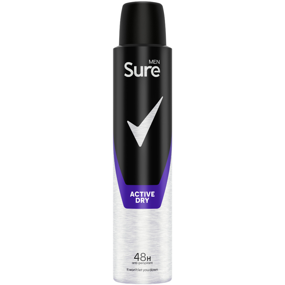 SURE0056.png Sure Men Essential Protection 48h Active Dry Anti-Perspirant Deodorant Spray 200ml - Image 1