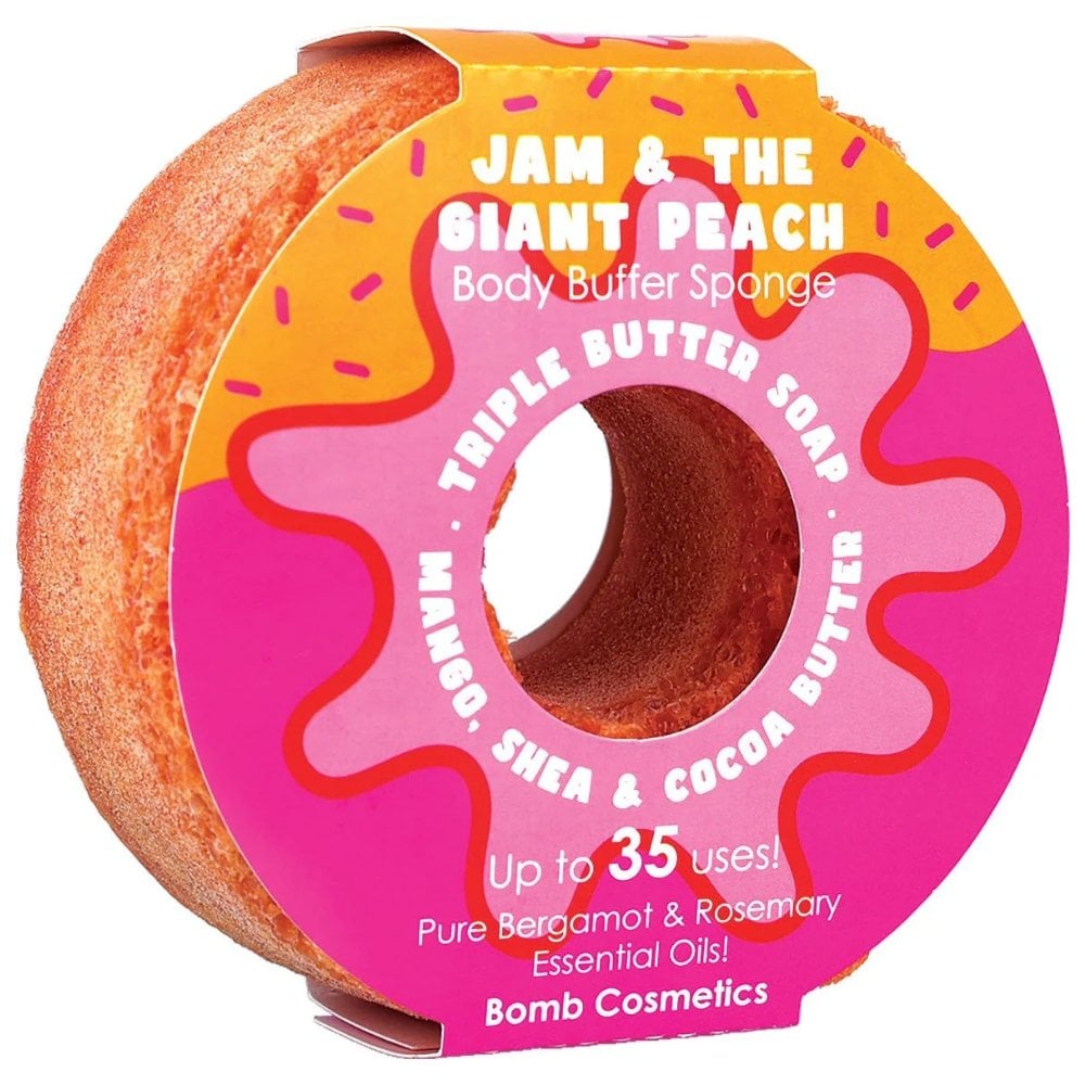 bomb-cosmetics-jam-the-giant-peach-donut-buffer-soap-sponge-p36311-111970_image.jpg Bomb Cosmetics Jam & The Giant Peach Donut Buffer Soap Sponge - Image 1