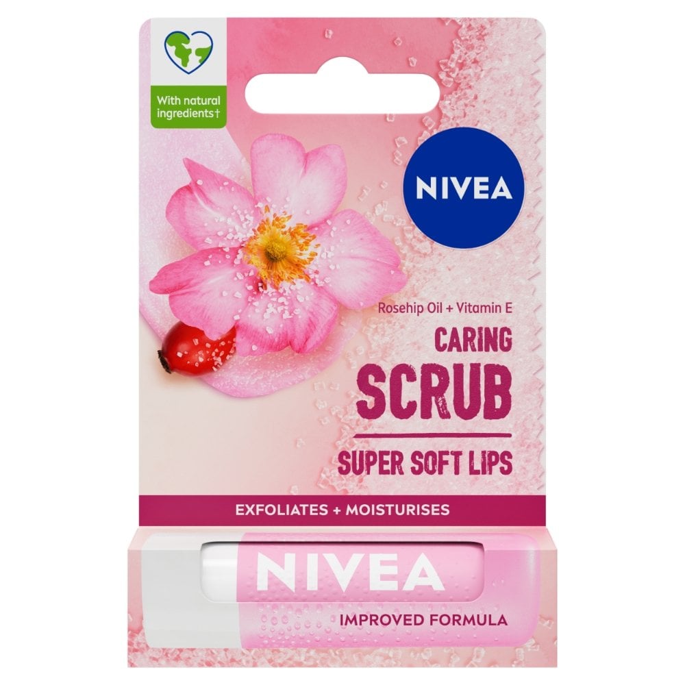 caring-lip-scrub-with-rosehip-oil-vitamin-e-5-5ml-p22542-90510_image.jpg Nivea Caring Lip Scrub with Rosehip Oil & Vitamin E 5.5ml - Image 1