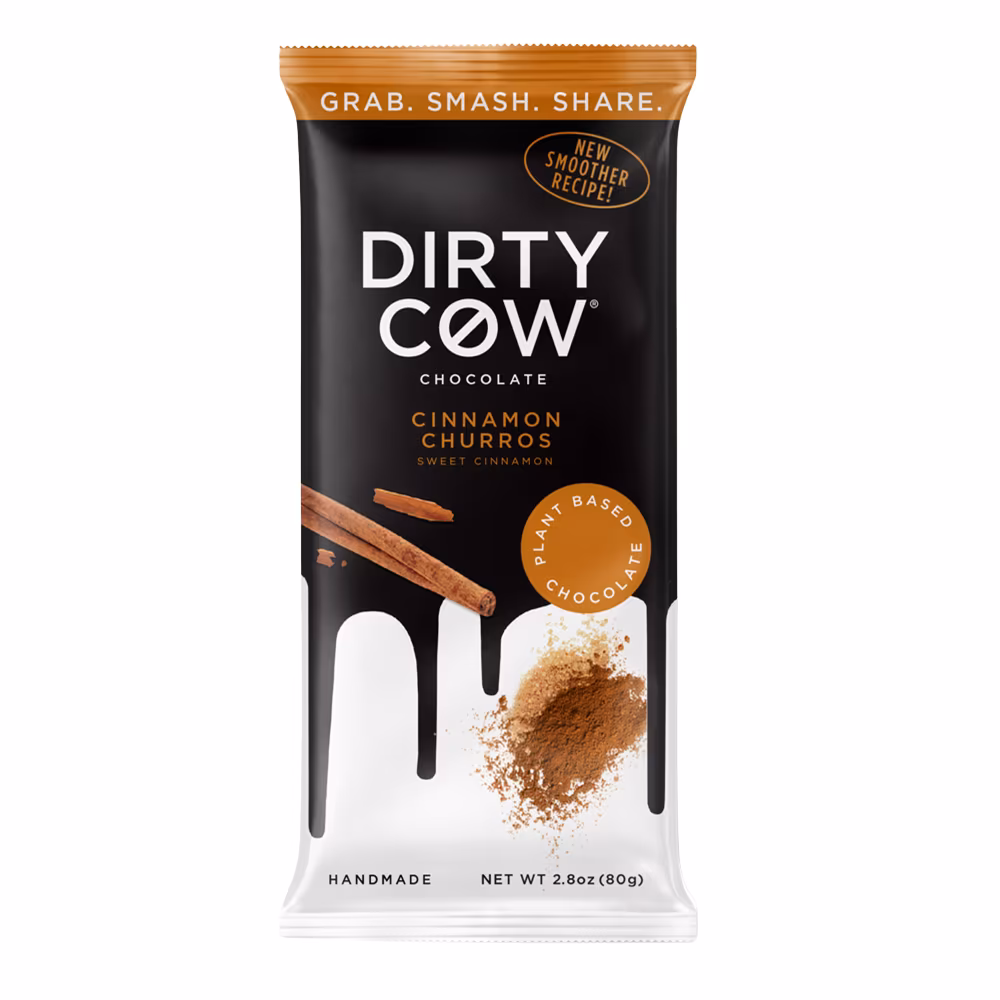 dirty cow cinnamon Dirty Cow Cinnamon Churros Plant Based Chocolate Bar 80g - Image 1