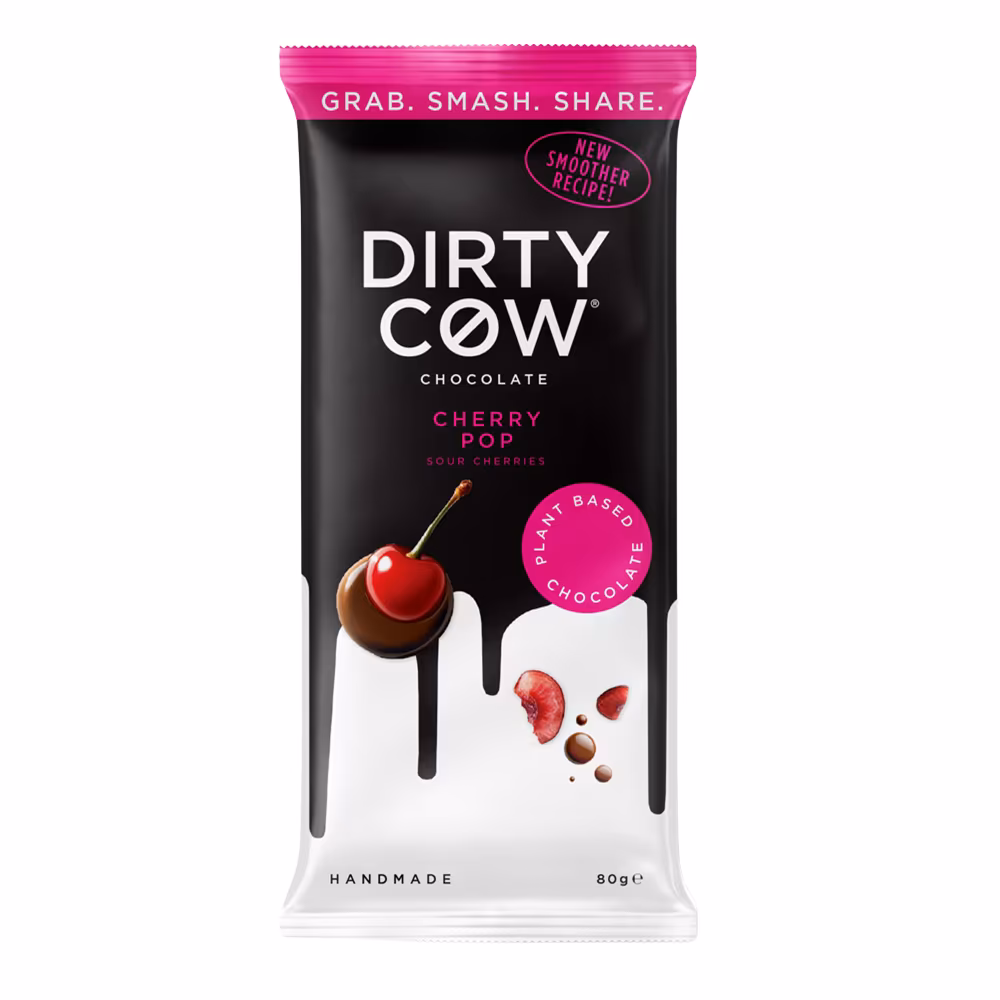 dirty cow Dirty Cow Cherry Pop Plant Based Chocolate Bar 80g - Image 1