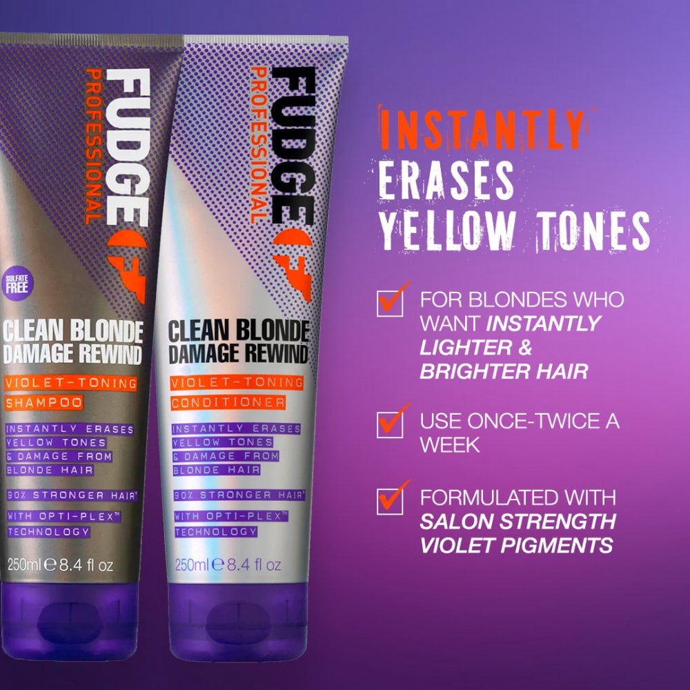 fudge-professional-clean-blonde-damage-rewind-violet-toning-conditioner-1000ml-p12187-79457_image_c40bb9ef-bbad-4041-ae22-f185dc167bfe.jpg Fudge Professional Clean Blonde Violet Toning Shampoo & Damage Rewind Conditioner Twin 2 x 1000ml - Image 1