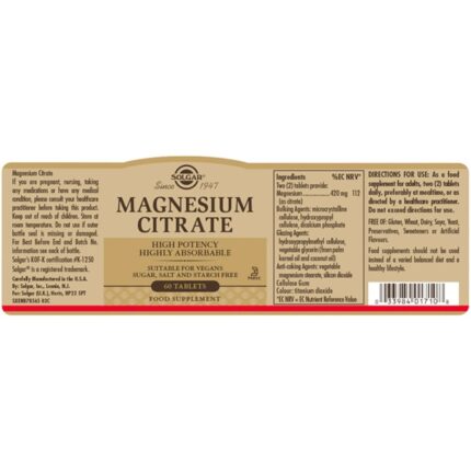Solgar Magnesium Citrate 60 Tablets